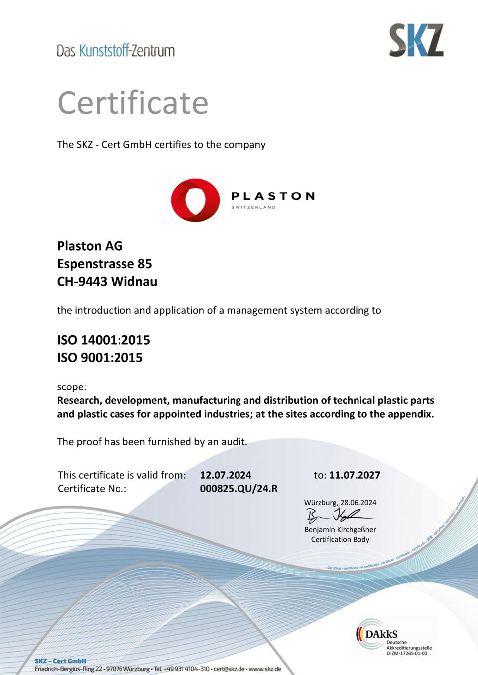 PLASTON ISO Certificate 9001:2015 & 14001:2015  
